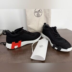 Authentic Hermès Bouncing Sneakers Black Mesh/Suede – Men 39 (Fits Women 40)